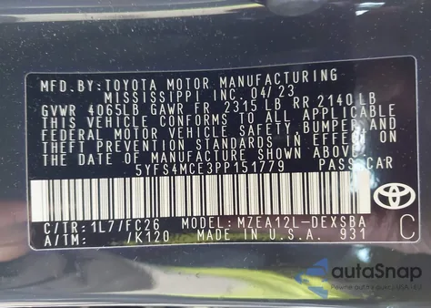 2023 Toyota Corolla Se from USA, damaged, VIN 5YFS4MCE3PP151779